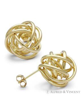14mm Love-Knot Fashion Stud Earrings with Push-Back Posts in 14k Yellow Gold